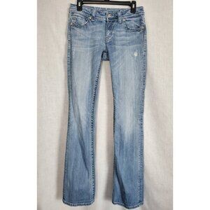 Miss Me Distressed Jeans Womens Size 29 Boot Cut Low Rise Embroidery Rhinestone